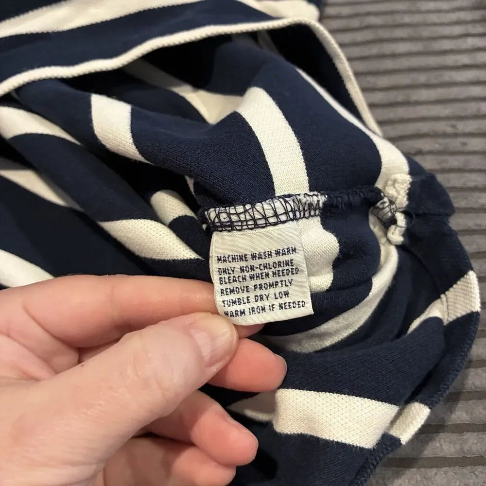Vintage Polo Ralph Lauren Navy Blue Stripe Short Sleeve Polo Mens Size Large